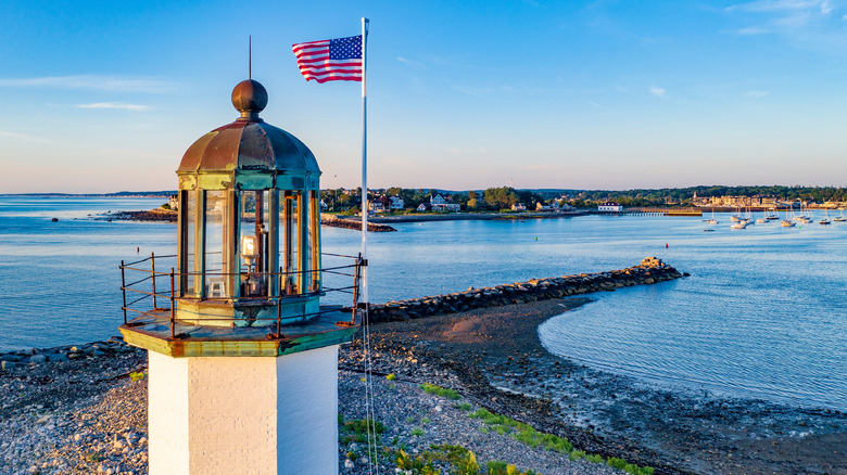 Scituate Lighthouse at golden hour in Scituate, Massachusetts