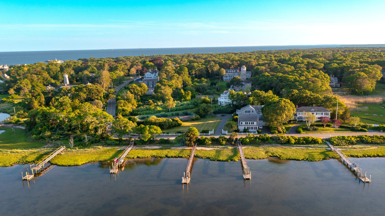 Waterfront docks in Osterville in Cape Cod, Massachusetts