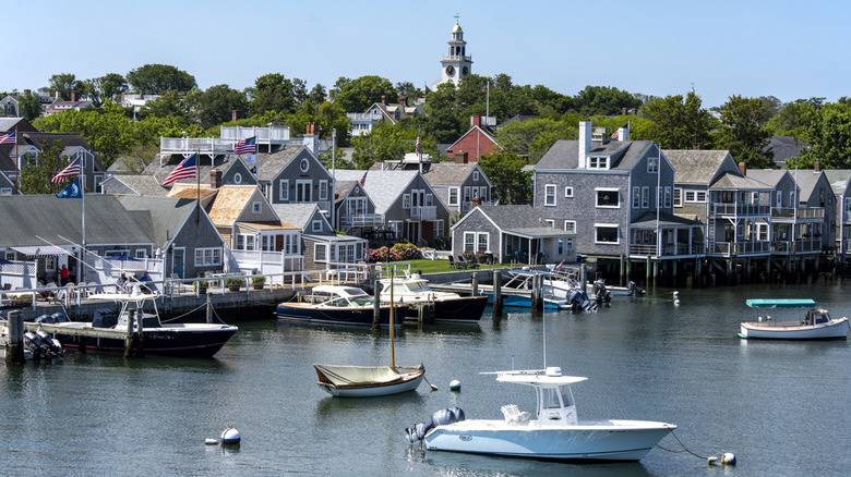 Various buildings and boats at Nantucket Harbor