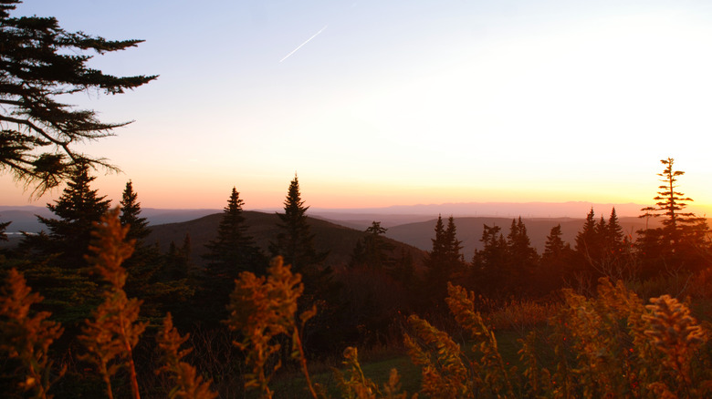 An autumn sunset, looking south from the summit of Mount Greylock towards October Mountain State Forest