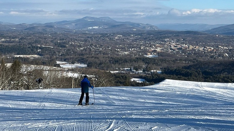 Skier enjoys well-groomed run on Bousquet Mountain