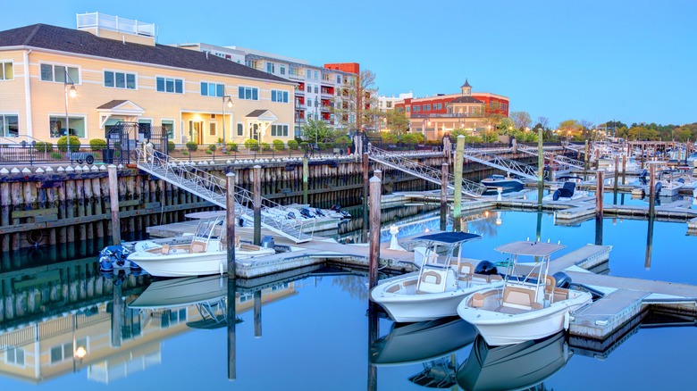 Boats moored at Hingham waterfront