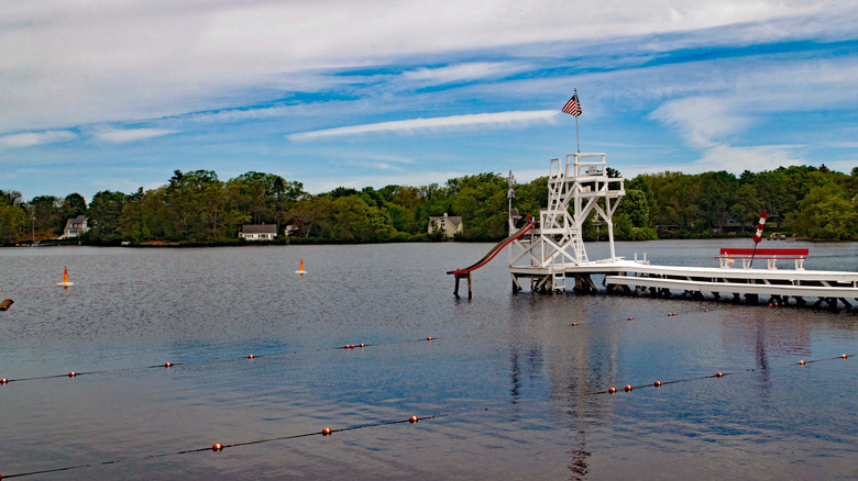 Water activities along the beach on Lake Quinsigamond, in between Shrewsbury and Worcester, in Central Massachusetts