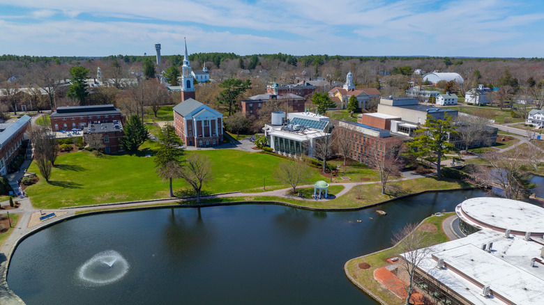 An aerial view of Wheaton College in Norton