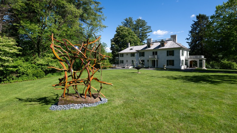 An abstract metal sculpture on the lawn of Chesterwood in Berkshire Mountains region of Western Massachusetts