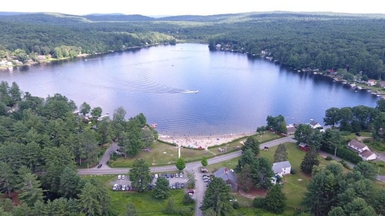 An aerial view of Lake Wyola in Massachusetts