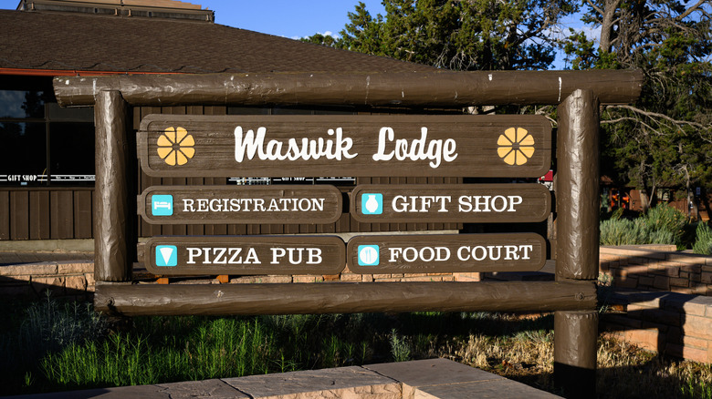 Welcome sign outside of Maswik Lodge