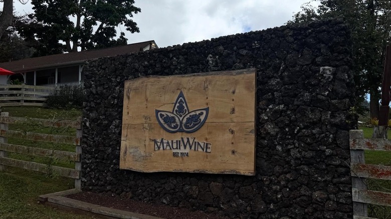 Sign for Maui Wine vineyard and tasting room