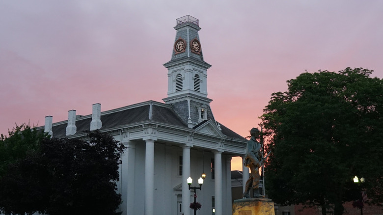 The Greek Revival-style courthouse in downtown McConnelsville, Ohio