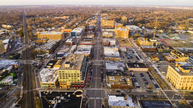 An aerial view of downtown Royal Oak
