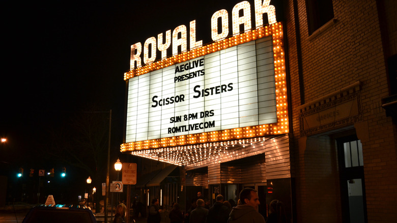 The Royal Oak Music Theater marquee at night