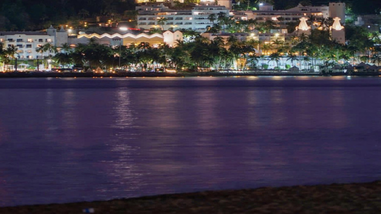Lights of the city reflected on the water in Manzanillo, Mexico