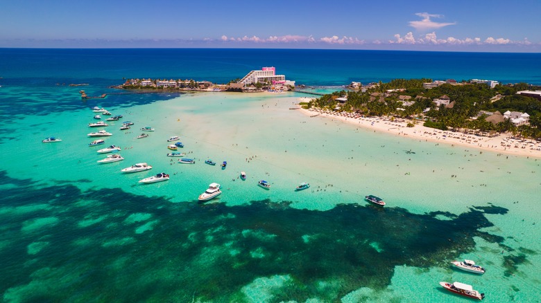 Aerial view of ocean around Isla Mujeres