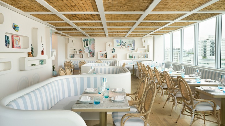 A view of the interior of the Vilebrequin La Plage rooftop restaurant