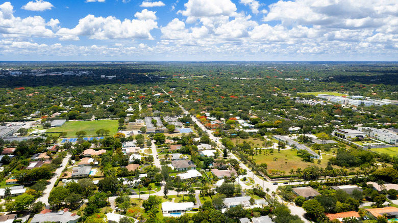 An aerial view of Pinecrest, Florida on a sunny day