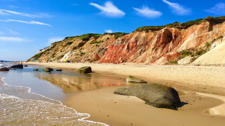 Beach under the variegated cliffs of Aquinnah in Martha's Vineyard, Massachusetts