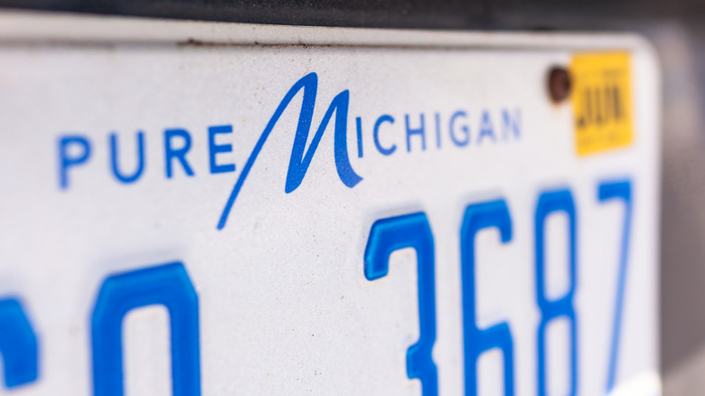 A close-up of a license plate reads "Pure Michigan."