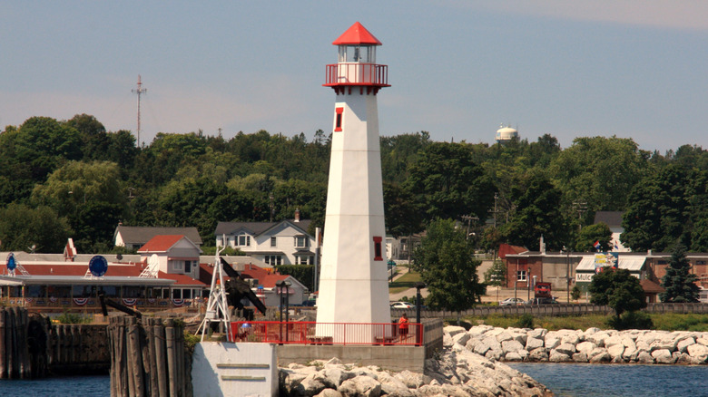 The Wamwatam Light on the St. Ignace Marina's fishing pier