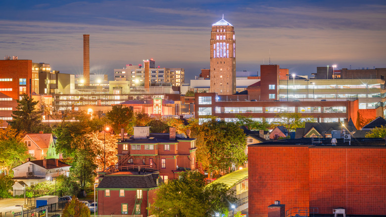 Ann Arbor, Michigan skyline at night