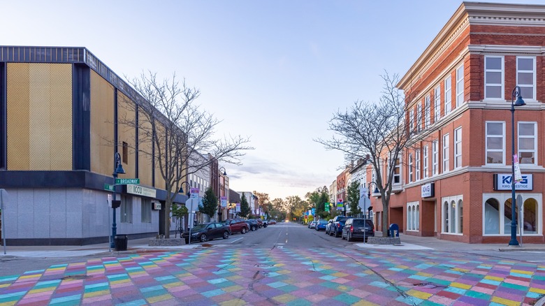 Colorful pavement street in Mount Pleasant, Michigan
