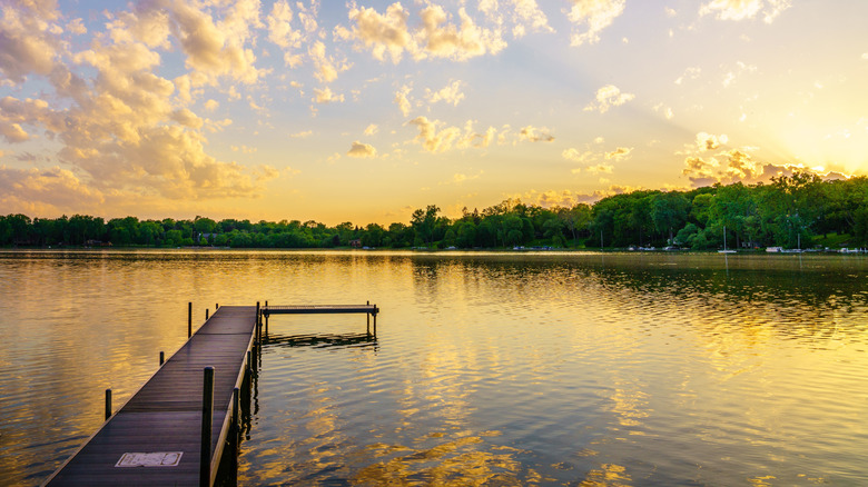 Sunset over Wing Lake in Bloomfield Township in Michigan.