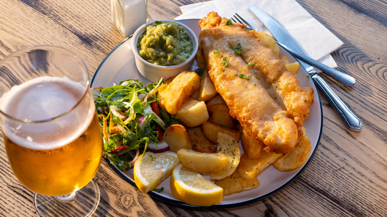 Beer and fish and chips