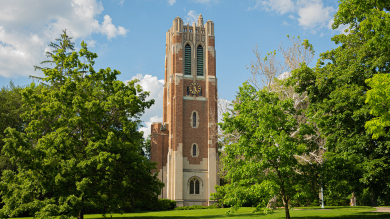 Michigan State University landmark Beaumont Tower, a tall brick tower on campus.
