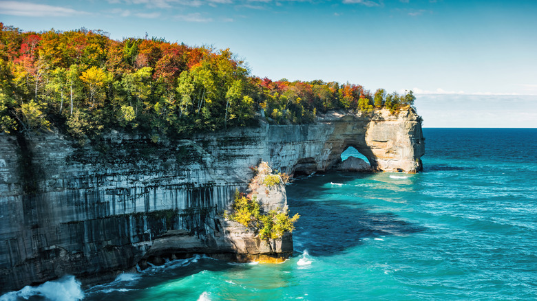 Pictured Rocks over lake