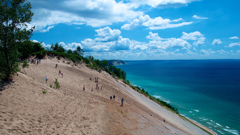 Sleeping bear dunes shot over the lake