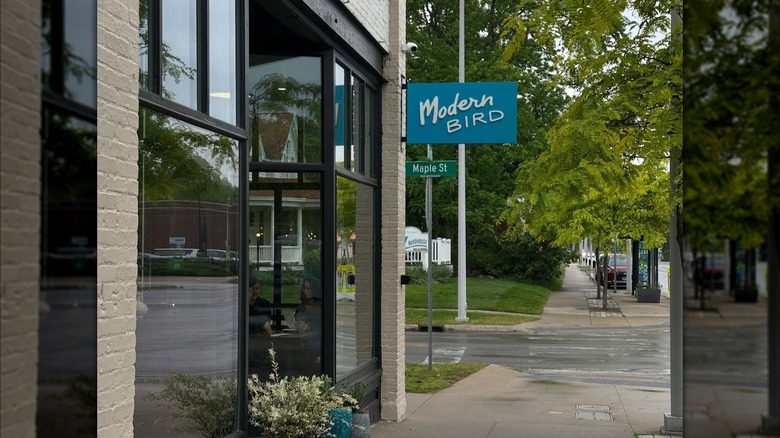 Sign for the Modern Bird restaurant in Traverse City, Michigan