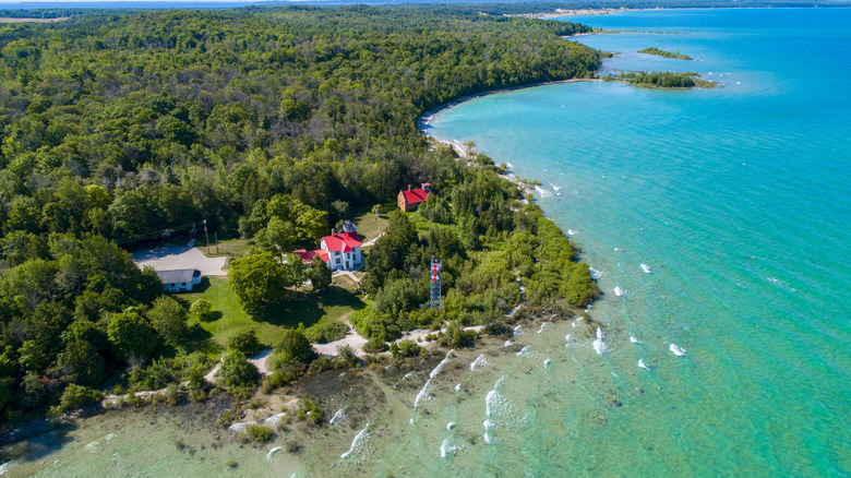 A lighthouse on the tip of Great Traverse Bay