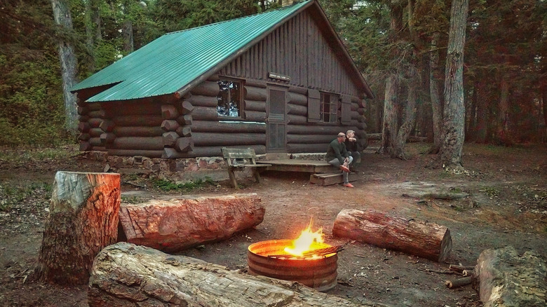 A rustic cabin along the shore of Mirror Lake in Porcupine Mountains Wilderness State Park on the Upper Peninsula of Michigan