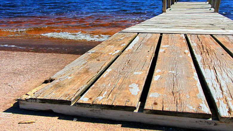 A wooden dock on Lake Gogebic