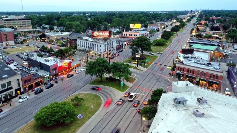 View of Ferndale, Michigan, downtown from above
