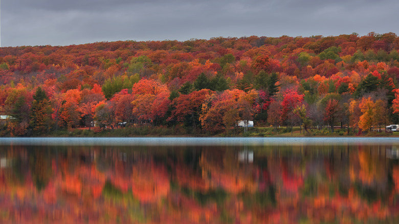 Fall foliage at Sunday Lake in Wakefield, Michigan