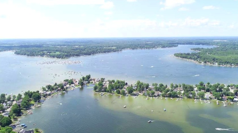 Aerial view of Devils Lake and Round Lake at Manitou Beach, Michigan