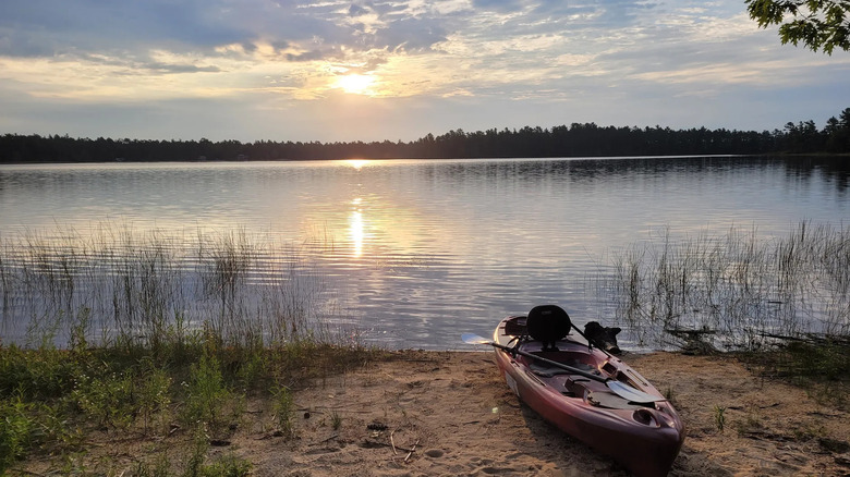Sunset over a lake in Newberry, Michigan