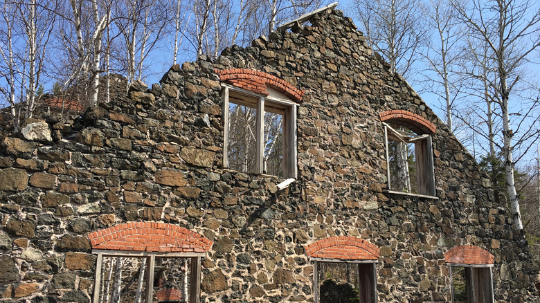 Stone facade of mining building Delaware Mining Town
