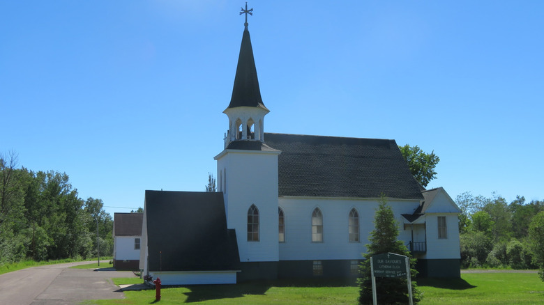 The exterior of a church in Atlantic Mine, Michigan