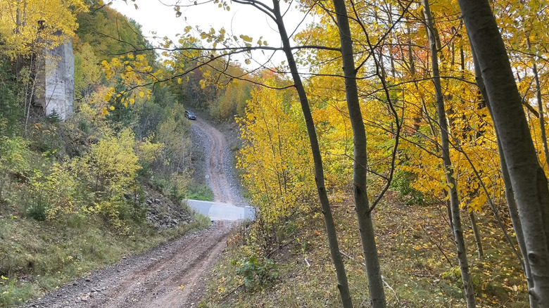 Fall foliage around the off-road vehicle Bill Nichols Route in Michigan