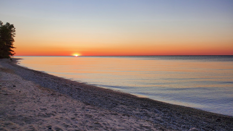 Sunset over Lake Huron at Harrisville State Park in Michigan