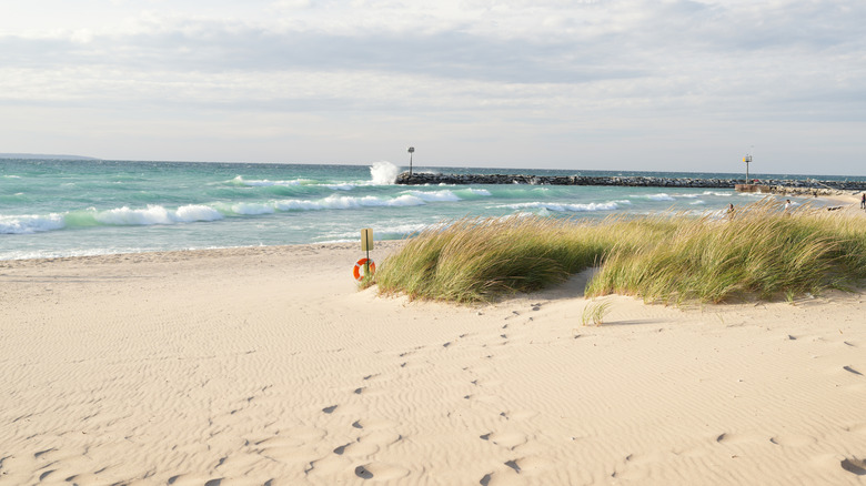 Windy day on beach in Leland, Michigan