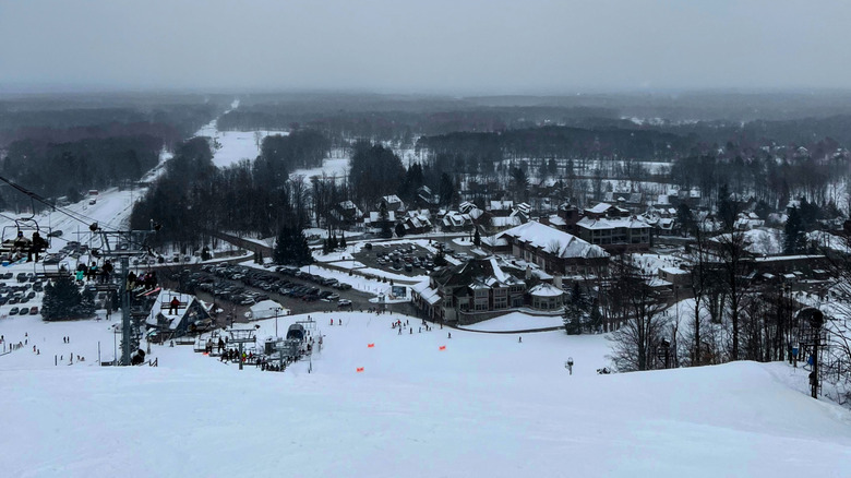 An expansive view of Crystal Mountain ski resort in Michigan