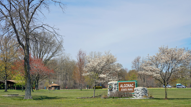 The sign for Algonac State Park in Michigan