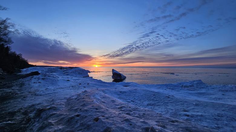 Sand and water at sunset on Lake Superior