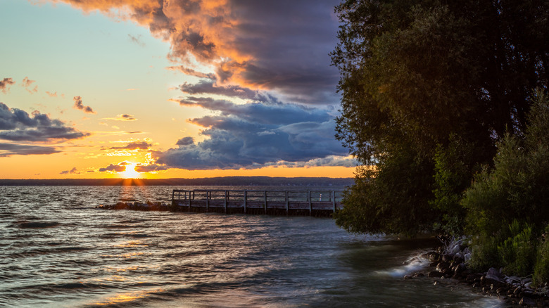 Mullet Lake Dock and Shoreline at Aloha State Park During Sunset and Blue Hour