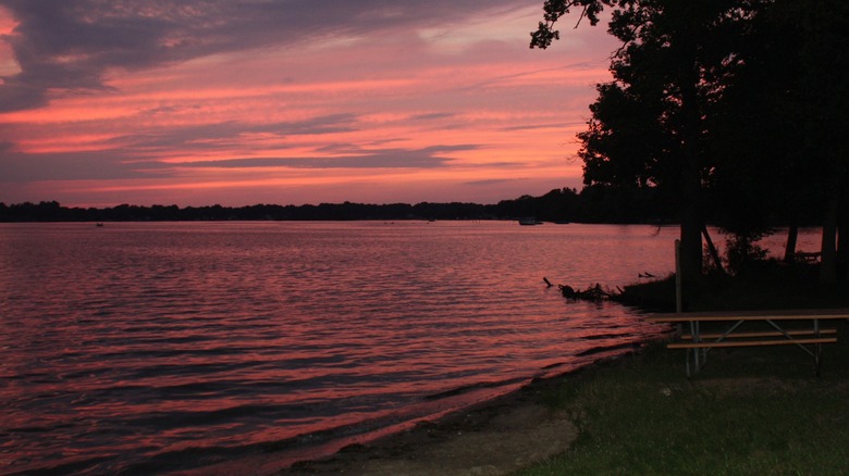 A sunset over Gun Lake at Yankee Springs Recreation Area in Michigan