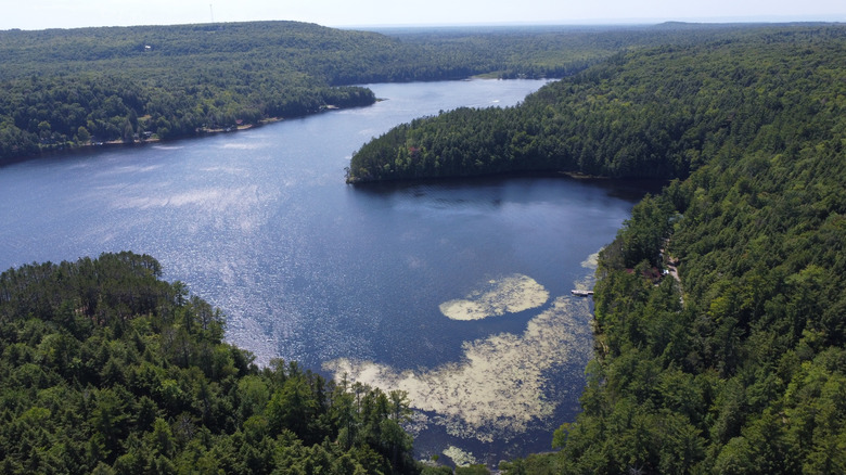 An aerial view of Deer Lake in Ishpeming, Michigan