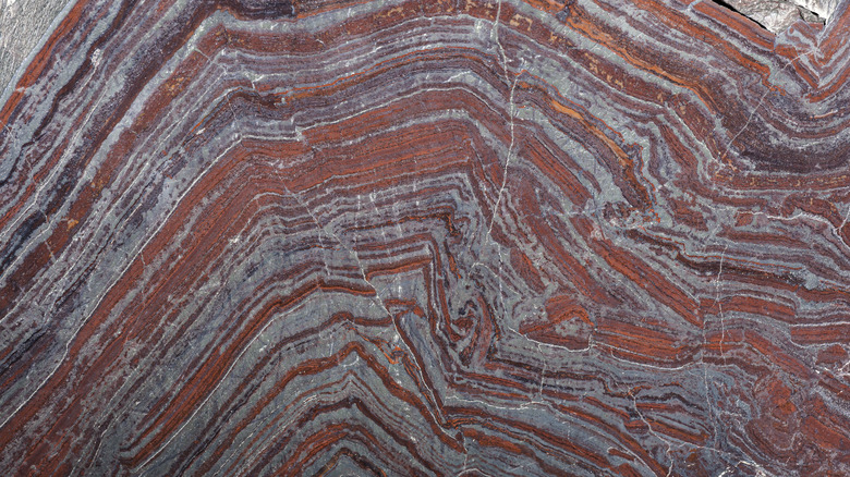Banded iron rock formations at Jasper Knob in Ishpeming, Michigan