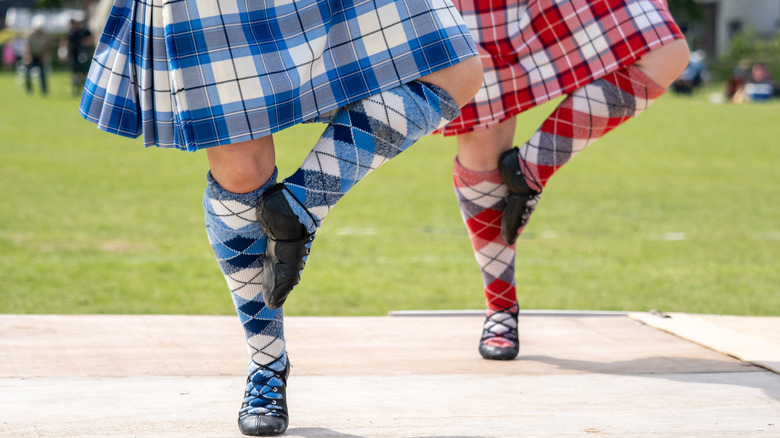 Two Scottish Highland dancers performing